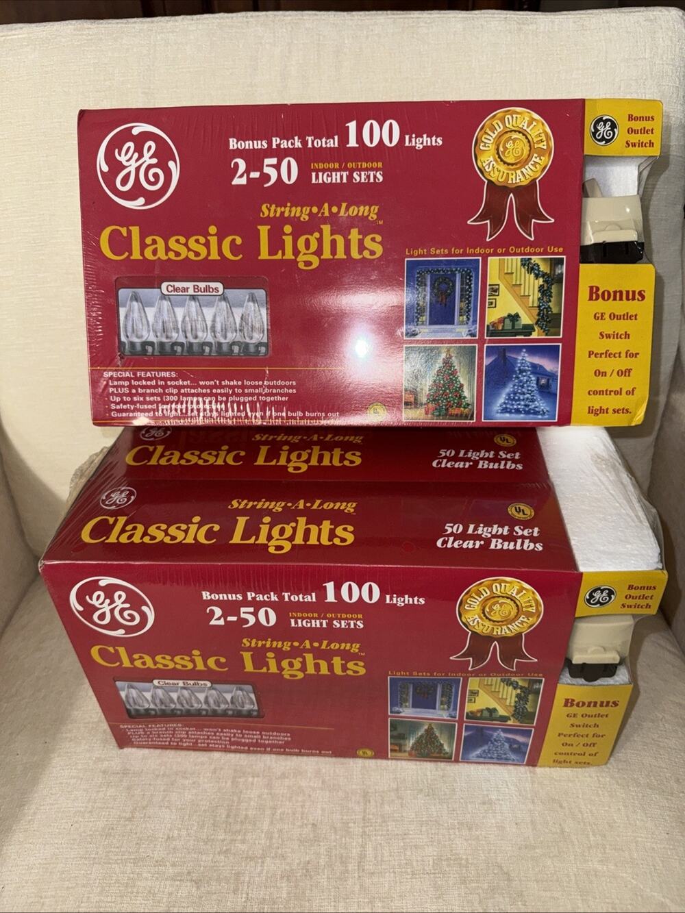 GE String-A-Long Classic Christmas Lights - Clear Bulbs (4-50 Light Strings) New